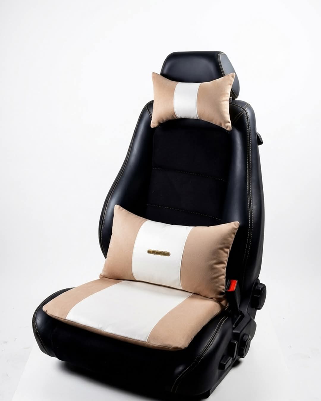 Pack Drive : Assise + Coussin de Dos + Repose-Tête en beige et blanc